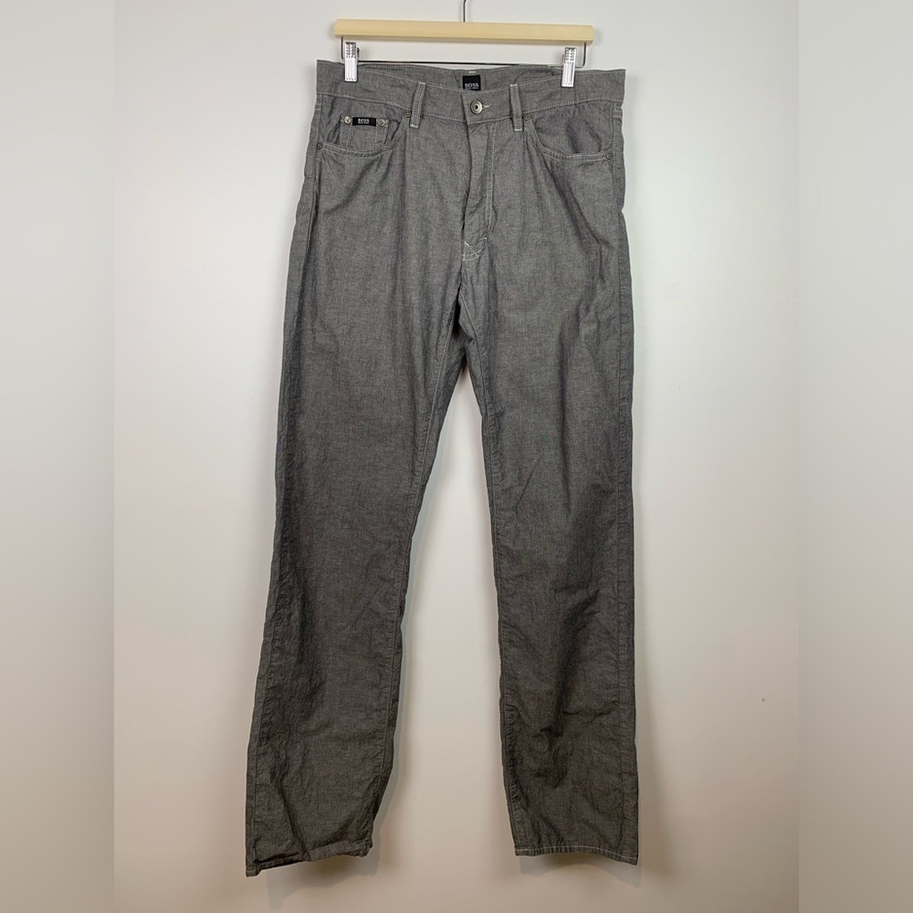 Hugo Boss Jeans Pants Men’s Heathered Gray Linen Cotton Size 36 Straight Leg